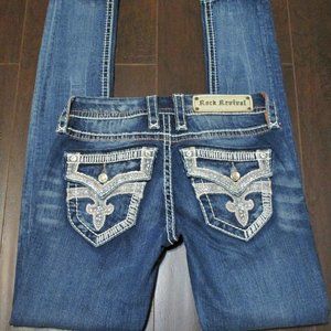 Rock Revival Jen S205 light wash embellished Skinny Jeans Sz 26 LN